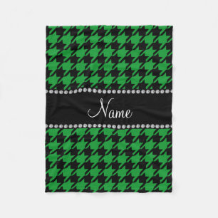 Personalised name green black houndstooth fleece blanket
