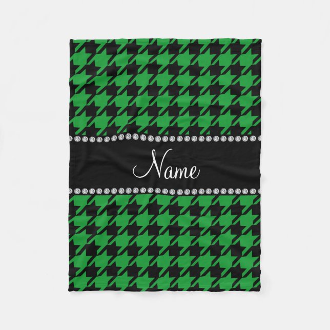 Personalised name green black houndstooth fleece blanket (Front)