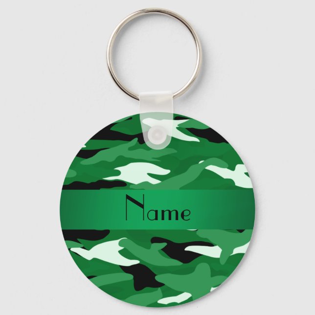 Personalised name green camouflage key ring (Front)