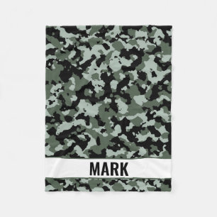Personalised Name Green Camouflage Pattern Fleece Blanket