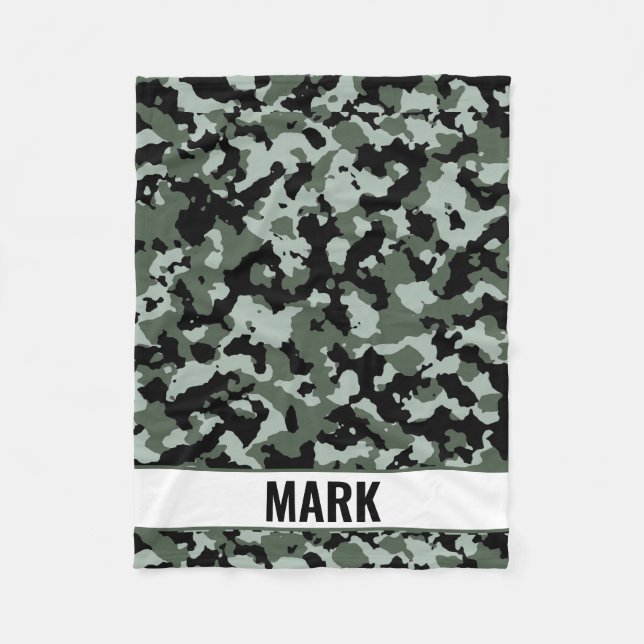 Personalised Name Green Camouflage Pattern Fleece Blanket (Front)