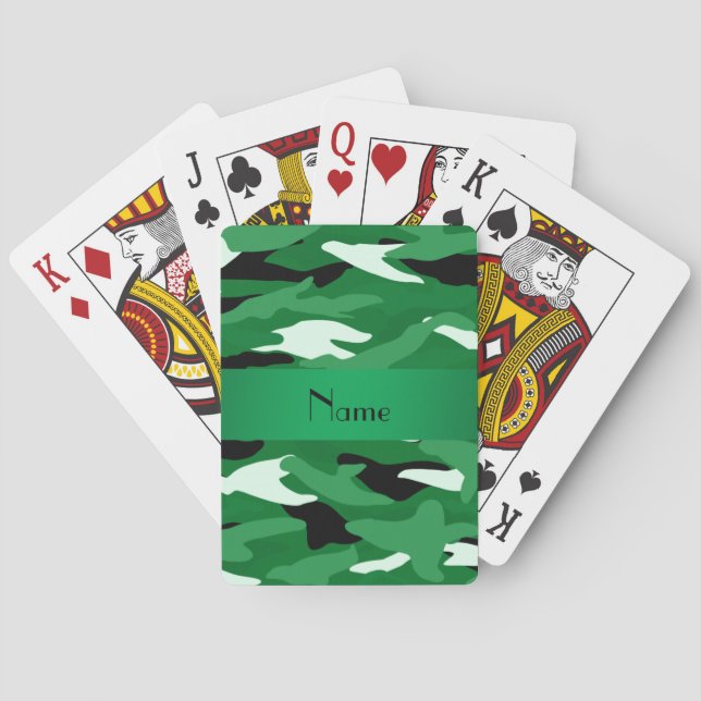 Personalised name green camouflage playing cards (Back)