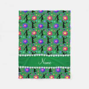 Personalised name green cheerleading flowers fleece blanket