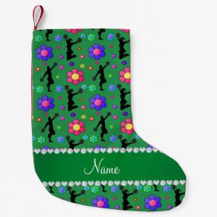 Personalised name green cheerleading flowers small christmas stocking