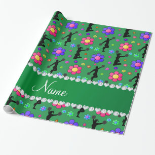 Personalised name green cheerleading flowers wrapping paper