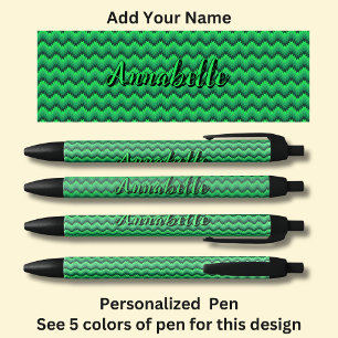 Personalised Name, Green Chevron Zig Zag  Black Ink Pen