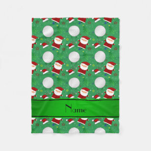 Personalised name green christmas golfing fleece blanket