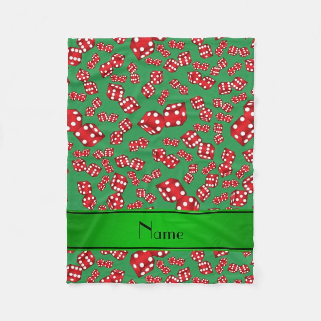 Personalised name green dice pattern fleece blanket (Front)