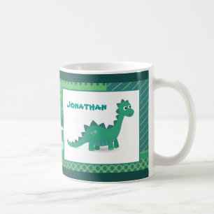 Personalised name green dinosaur animal coffee mug