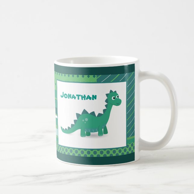 Personalised name green dinosaur animal coffee mug (Right)