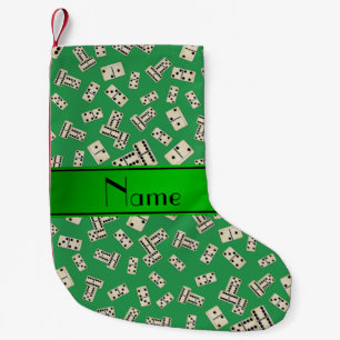 Personalised name green dominos small christmas stocking