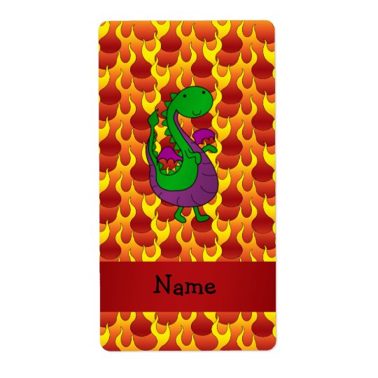 Personalised name green dragon flames shipping label