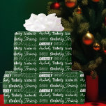Personalised Name Green Font Collage Christmas Wrapping Paper<br><div class="desc">Festive green Christmas name collage wrapping paper decorated in nine different fonts spelling your name in white. Cute custom kids gift wrap with fun typography in white.</div>