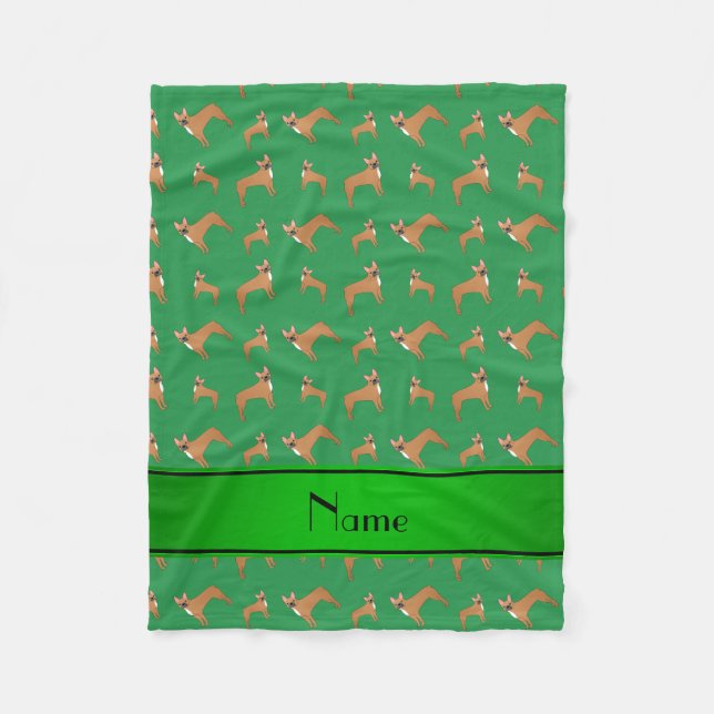 Personalised name green french bulldogs fleece blanket (Front)