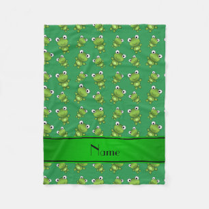 Personalised name green frogs fleece blanket