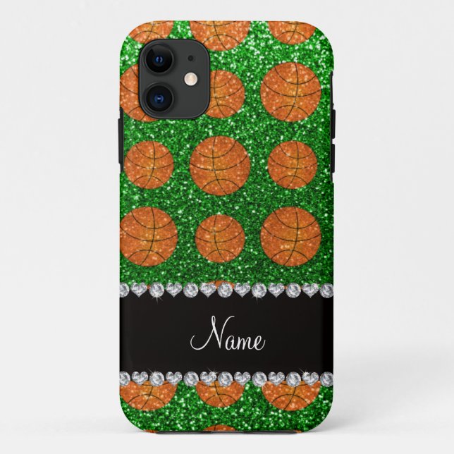 Personalised name green glitter basketballs Case-Mate iPhone case (Back)