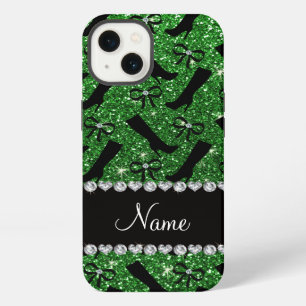 Personalised name green glitter boots bows iPhone case