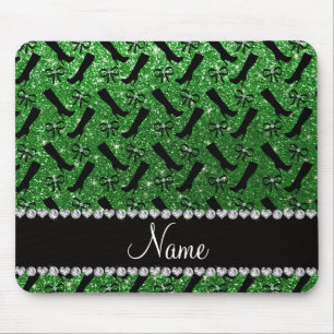 Personalised name green glitter boots bows mouse pad