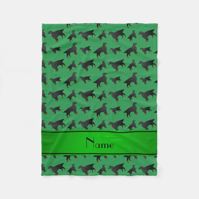 Personalised name green gordon setter dogs fleece blanket (Front)