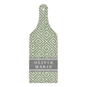 Personalised Name Green Greek Key Pattern Cutting Board