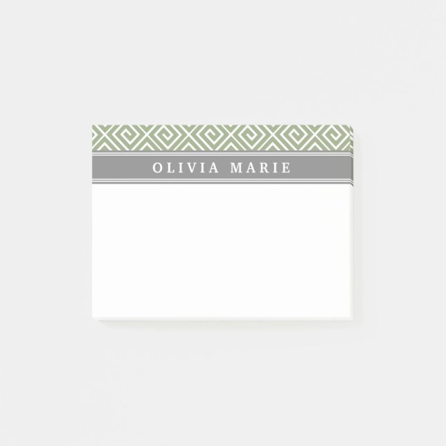 Personalised Name Green Greek Key Pattern Post-it Notes (Front)