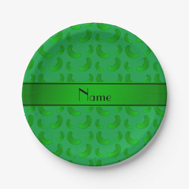 Personalised name green green pickles paper plate (Front)