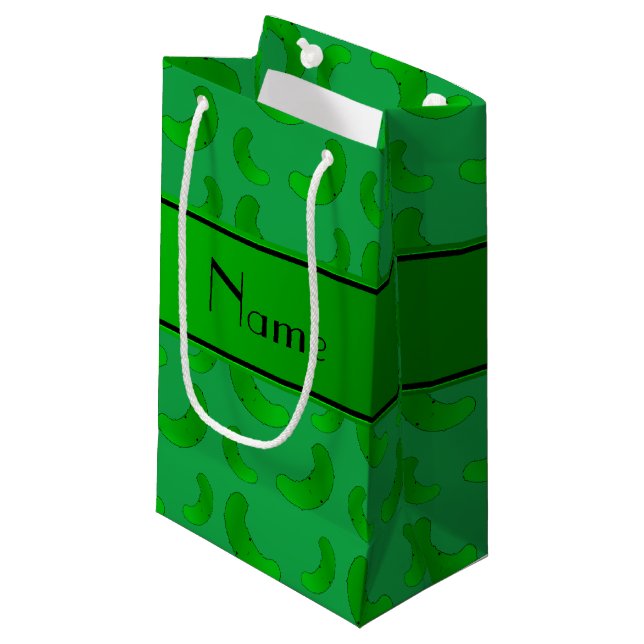 Personalised name green green pickles small gift bag (Front Angled)