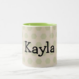 Personalised Name Green hexagon background Two-Tone Coffee Mug