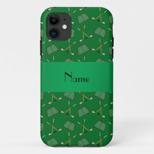 Personalised name green hockey pattern iPhone 11 case