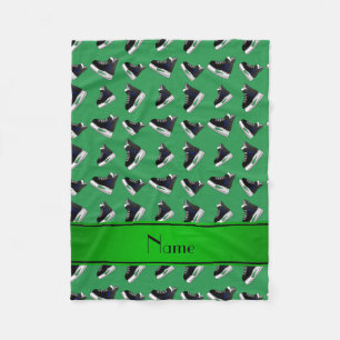Personalised name green hockey skates fleece blanket