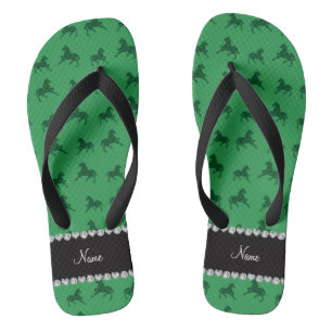 Personalised name green horse pattern thongs