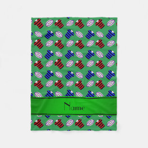 Personalised name green jerseys rugby balls fleece blanket