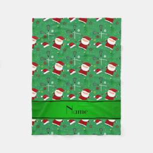 Personalised name green lacrosse christmas pattern fleece blanket