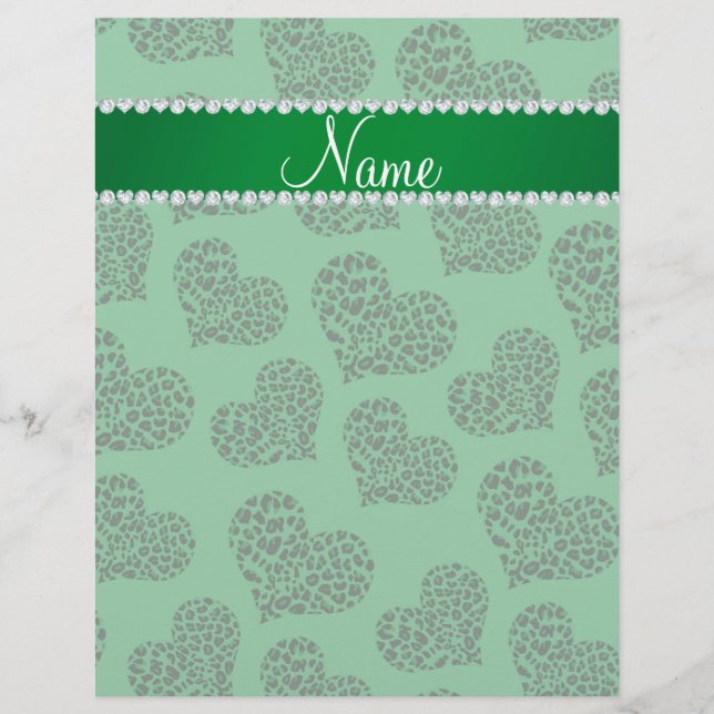 Personalised name green leopard hearts flyer (Front)