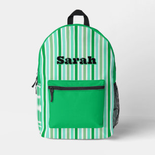 Personalised Name GREEN LINE STRIPES Printed Backpack