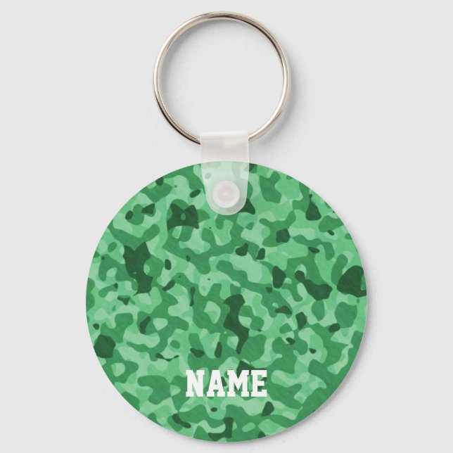 Personalised Name | Green Military Camo Pattern Key Ring (Front)