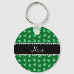 Personalised name green owl hearts key ring