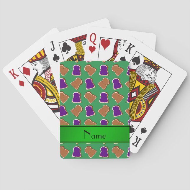 Personalised name green peanut butter jelly playing cards (Back)