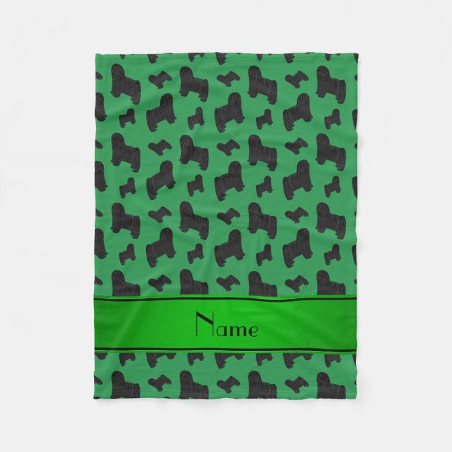 Personalised name green Puli dogs Fleece Blanket (Front)