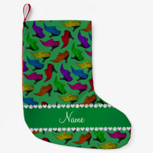 Personalised name green rainbow vintage shoes small christmas stocking