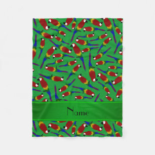 Personalised name green red parrots fleece blanket