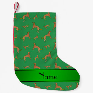 Personalised name green Saluki dogs Small Christmas Stocking