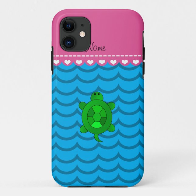 Personalised name green sea turtle sky blue waves Case-Mate iPhone case (Back)