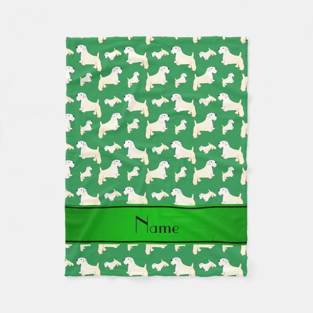 Personalised name green Sealyham Terrier dogs Fleece Blanket (Front)