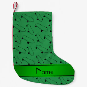 Personalised name green skateboard pattern small christmas stocking