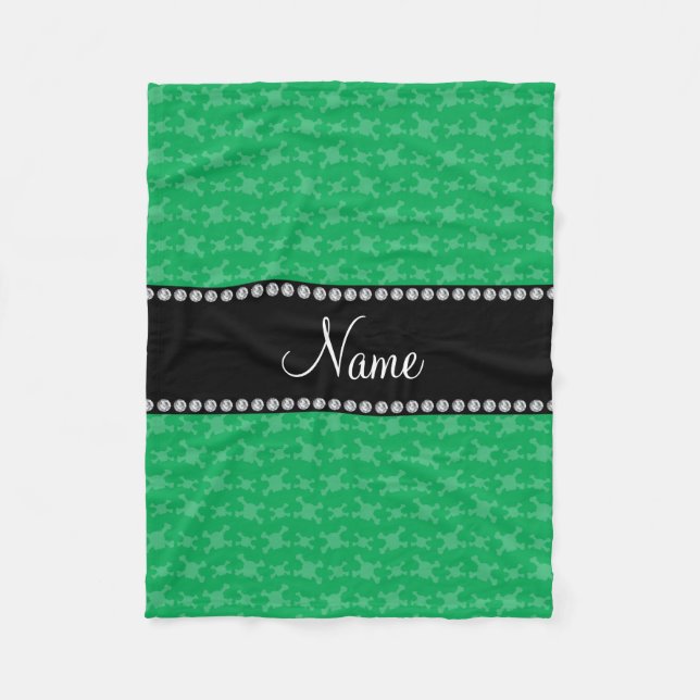 Personalised name green skulls pattern fleece blanket (Front)