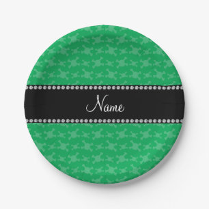 Personalised name green skulls pattern paper plate