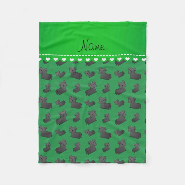 Personalised name green Skye Terrier dogs Fleece Blanket (Front)
