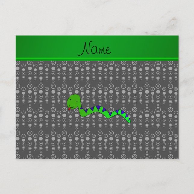 Personalised name green snake grey bubbles postcard (Front)