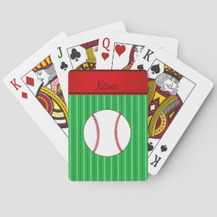 Personalised name green stripes baseball playing cards